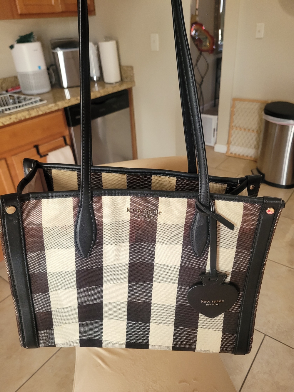 kate spade New York Black & Cream Plaid Tote Bag - Picture 5 of 8